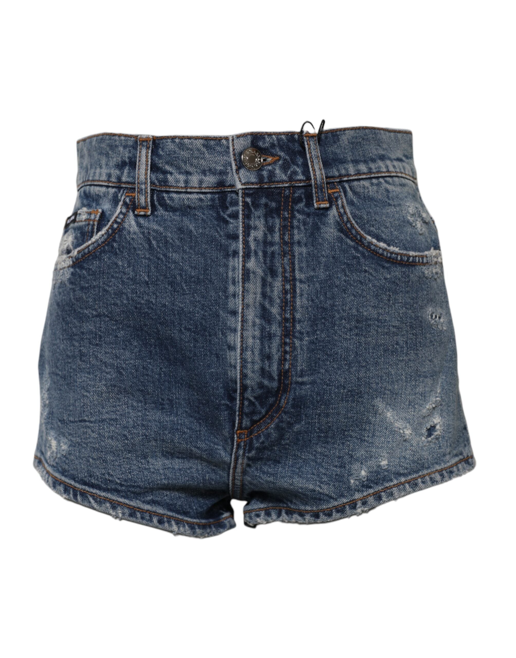Blå fillete denimbomull hotpants-shorts