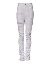 Dolce & Gabbana White Tattered Cotton High Waist Denim Jeans