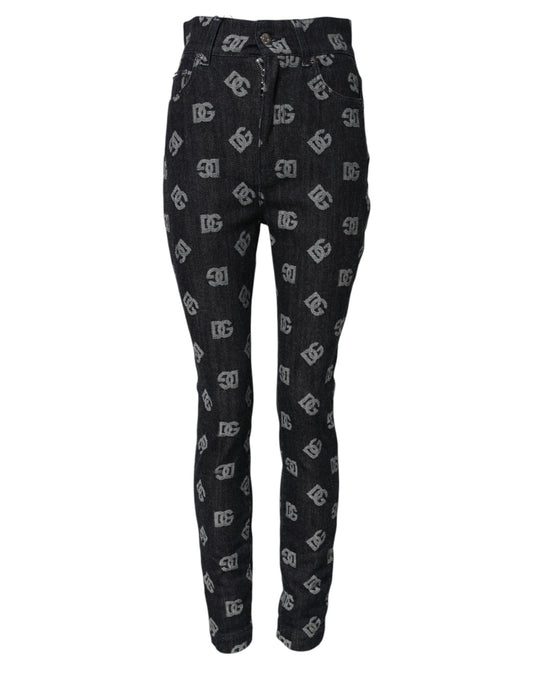 Dolce & Gabbana Svarta DG-logotyp Högmidjade Skinny Jeans