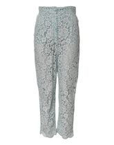 Dolce & Gabbana Mint Green Cotton Floral Lace Trousers Pants
