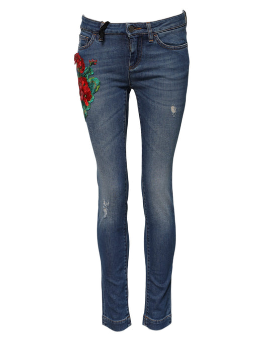Dolce & Gabbana Blå Bomull Låg Midja Skinny Denim Jeans