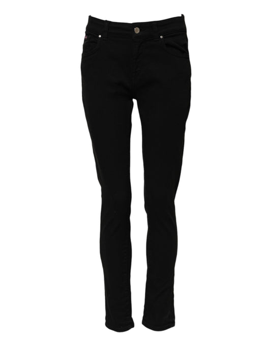 Dolce & Gabbana svarta bomullslogotyp skinny jeans med medelhög midja