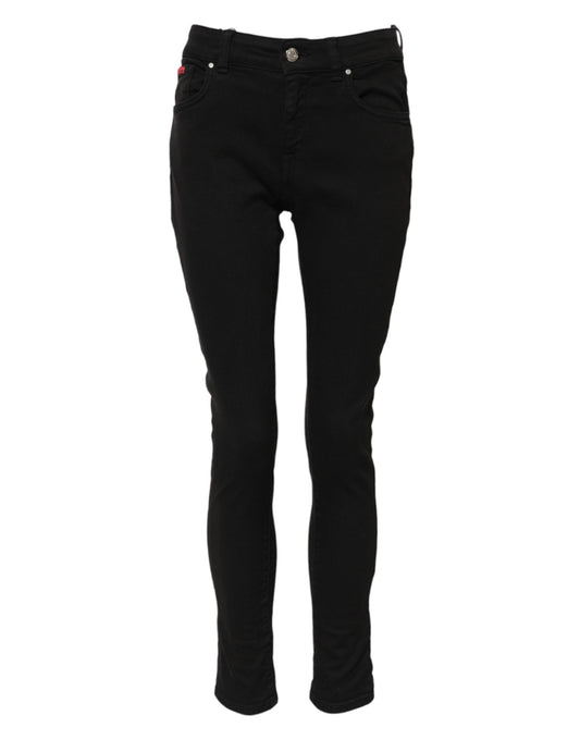 Dolce & Gabbana svarta bomullslogotyp skinny jeans med medelhög midja