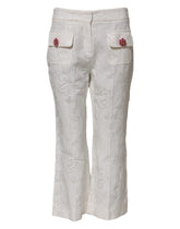 Dolce & Gabbana White Cotton Floral Jacquard Pants