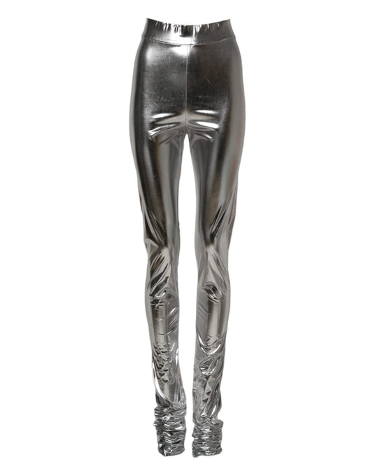 Dolce & Gabbana Metallic Sølv Polyester Slim Fit Leggings Bukser