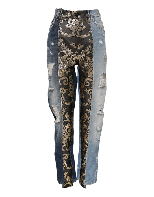 Dolce & Gabbana Flerfargede Patchwork Tapered Denim Jeans