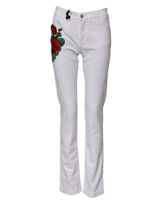 Dolce & Gabbana Hvite Blomsterbroderte Jentejeans