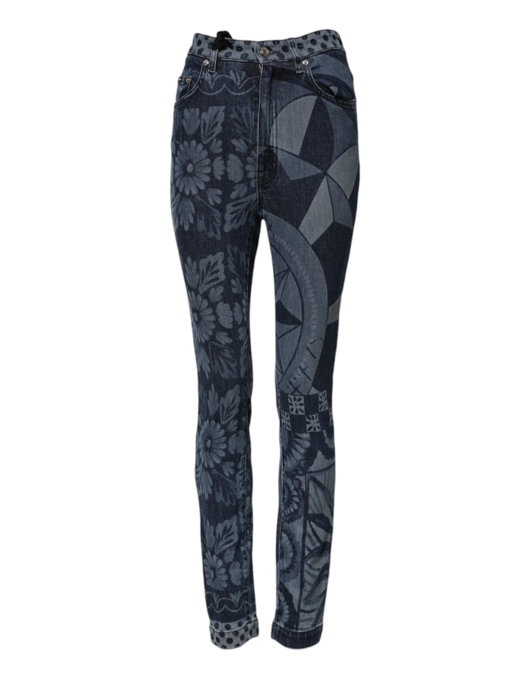 Blå skinny denimjeans med grafisk trykk i bomull