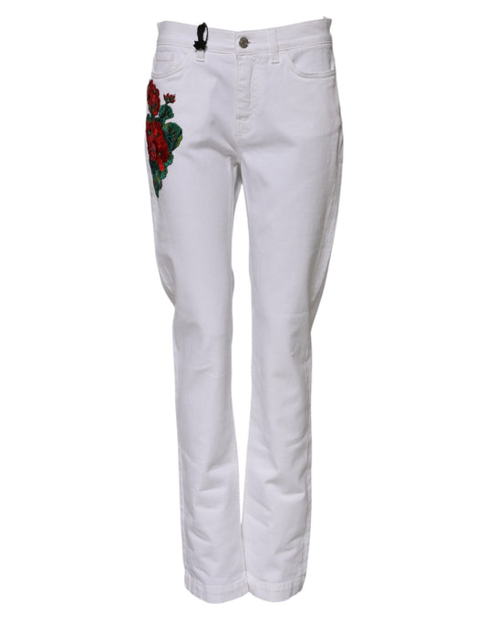 Dolce & Gabbana Hvite Blomsterbroderte Jentejeans