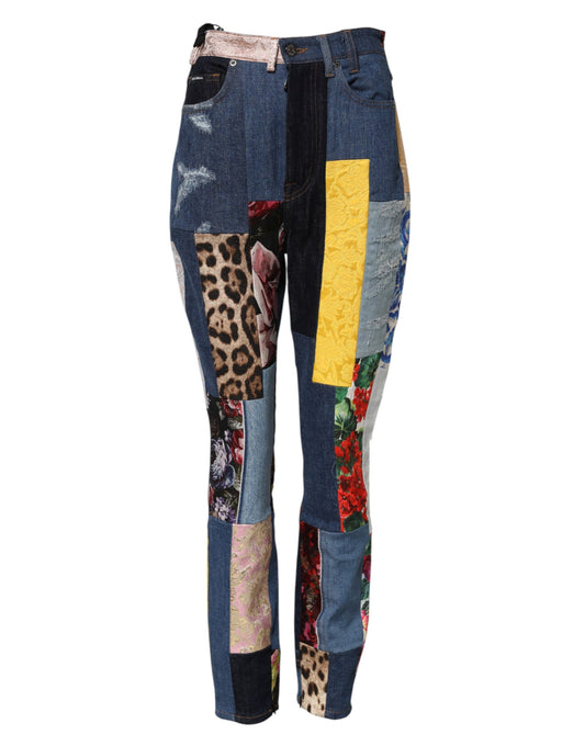 Dolce & Gabbana Flerfargede Patchwork Skinny Denim Jeans