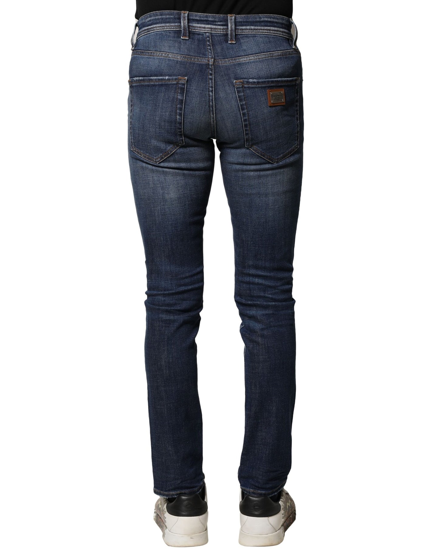 Dolce & Gabbana Blå Tvättade Bomulls Slim Fit Herrjeans