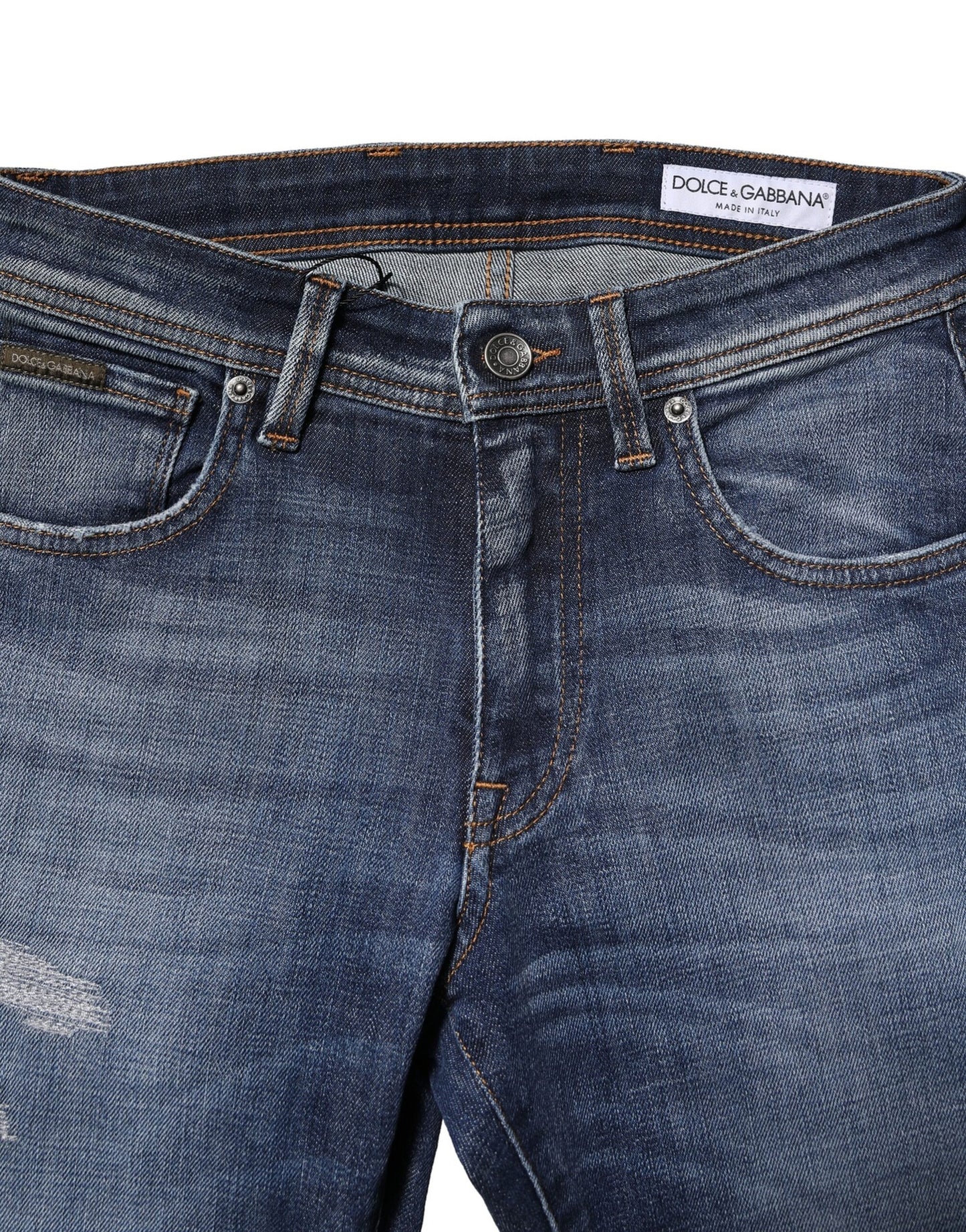 Dolce & Gabbana Blå Tvättade Bomulls Slim Fit Herrjeans