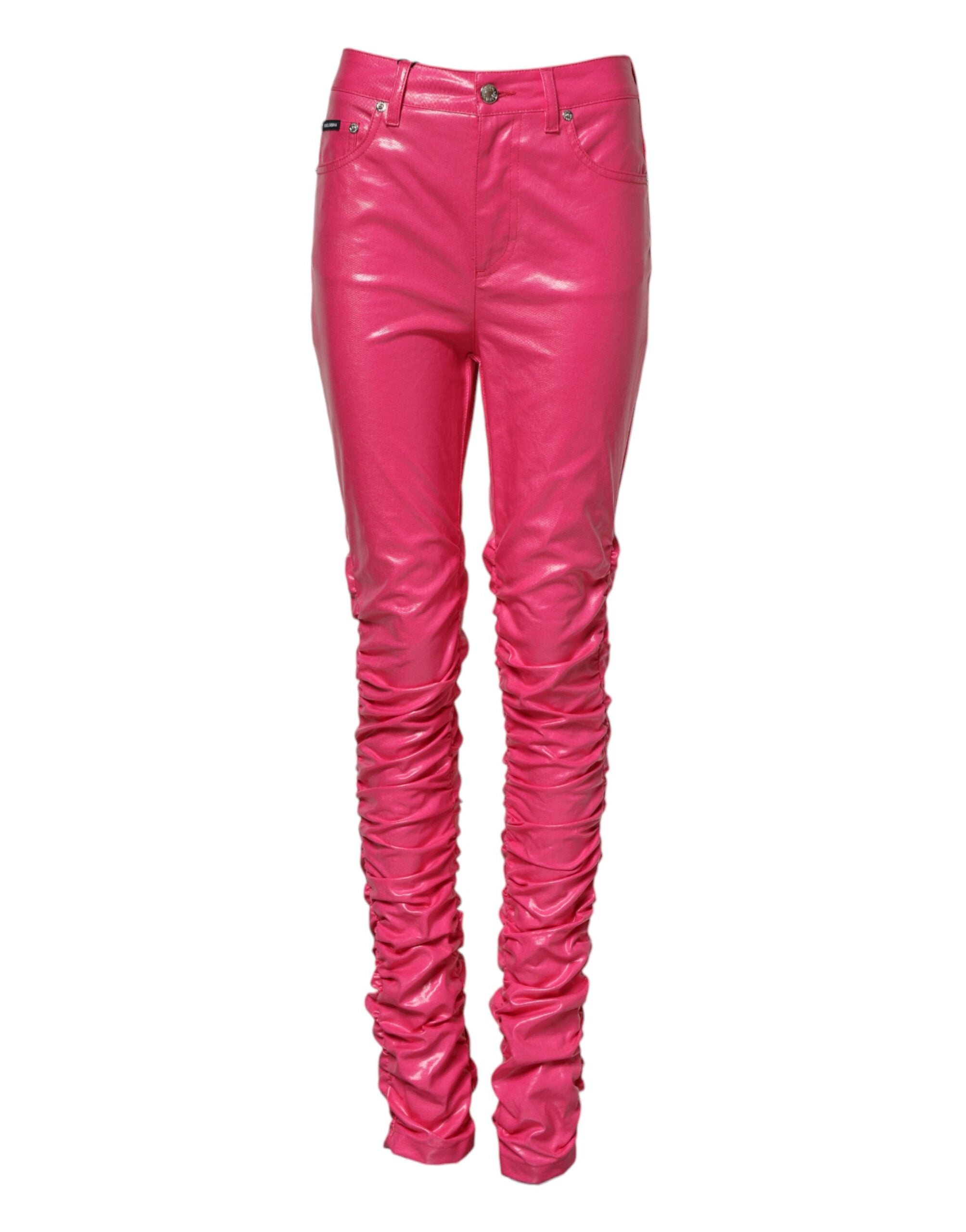 Rosa bomullsjeans med hög midja och smal passform