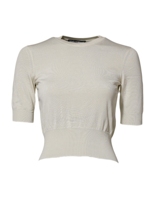 Dolce & Gabbana Vit Sidenblus Kortärmad Pullover Topp