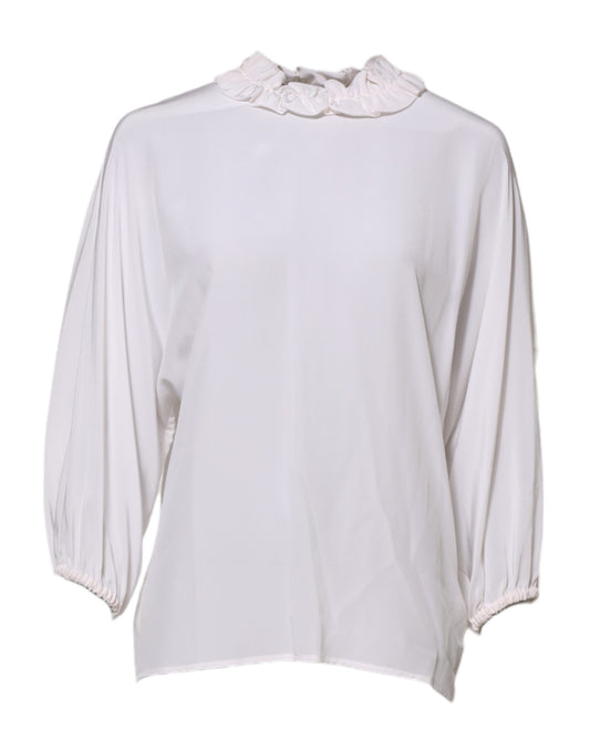 Dolce & Gabbana Vit Blus Med Volangringning Pullover Topp