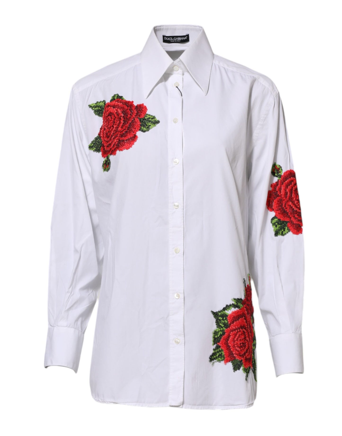 Dolce & Gabbana Skjortopp med vit ros och broderi och krage