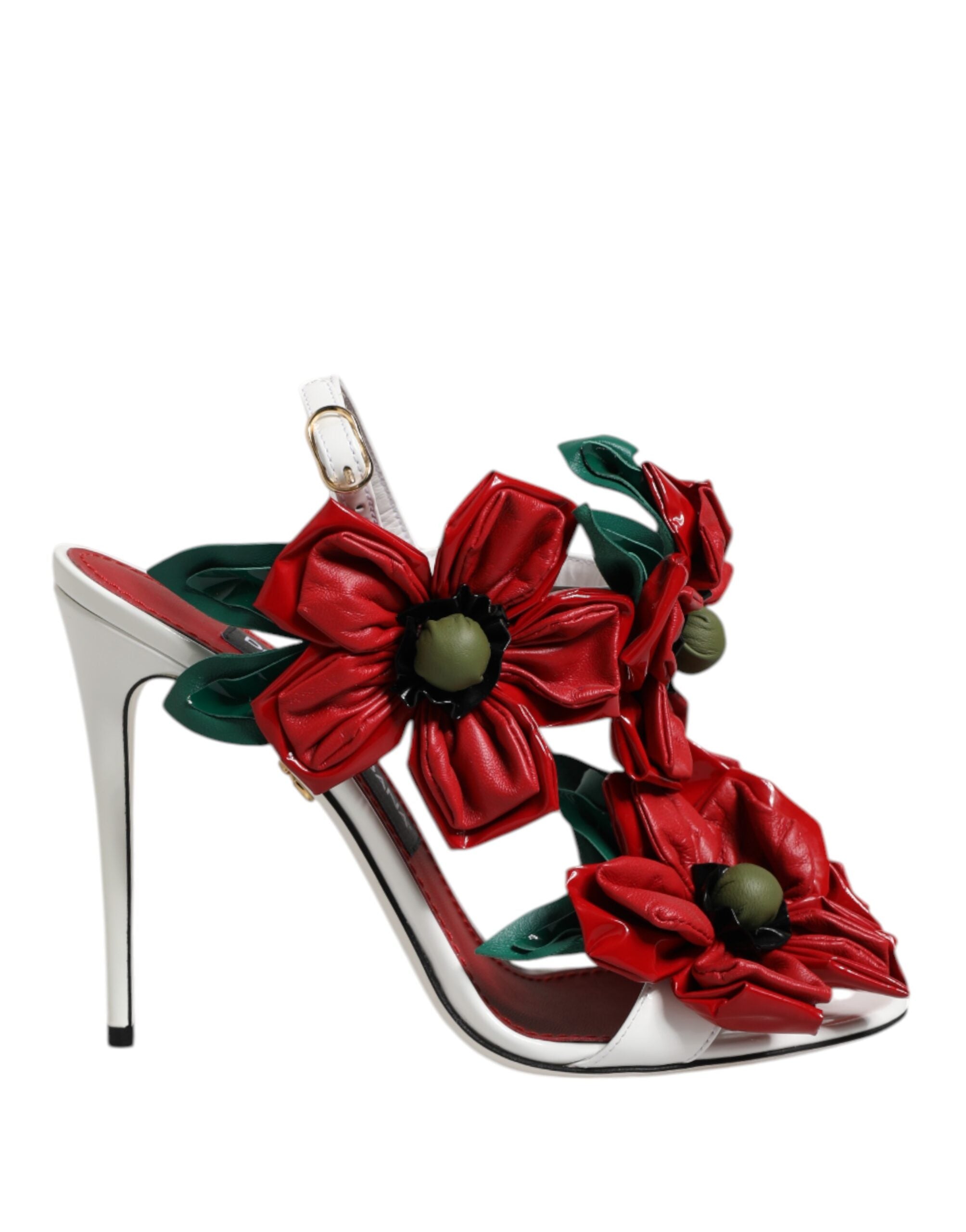 Hvite sandaler i skinn med blomsterdetaljer