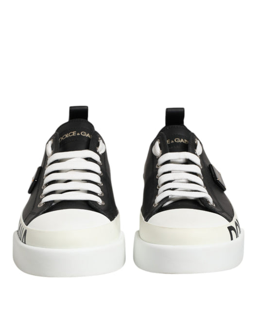 Dolce & Gabbana Svarta Vita Läder Låga Sneakers Skor