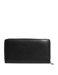Dolce & Gabbana Black Leather Logo Plaque Zip Around Continental Wallet