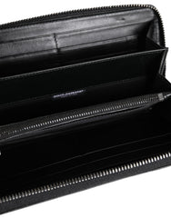 Dolce & Gabbana Black Leather Logo Plaque Zip Around Continental Wallet
