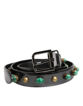 Dolce & Gabbana Black Leather Studded Silver Tone Buckle Belt