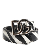Dolce & Gabbana Black White Leather Silver Metal Buckle Belt