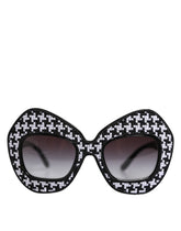 Dolce & Gabbana Black White PIED DE POULE Print Oversized Shades Sunglasses