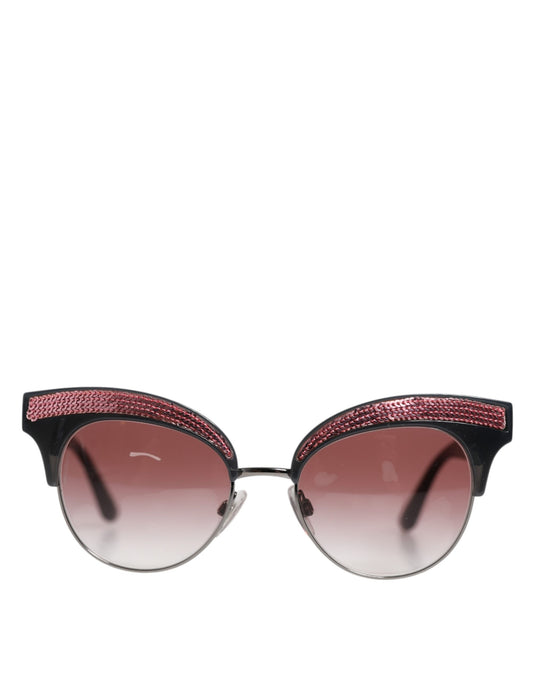 Dolce & Gabbana Svarte Rosa Speilvendte Cat Eye DG6109 Paljett Solbriller