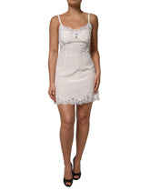 Dolce & Gabbana White Lace DG Logo Silk Dress Sleepwear