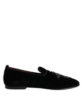 Dolce & Gabbana svarte fløyelsutsmykkede loaferslip-on-sko