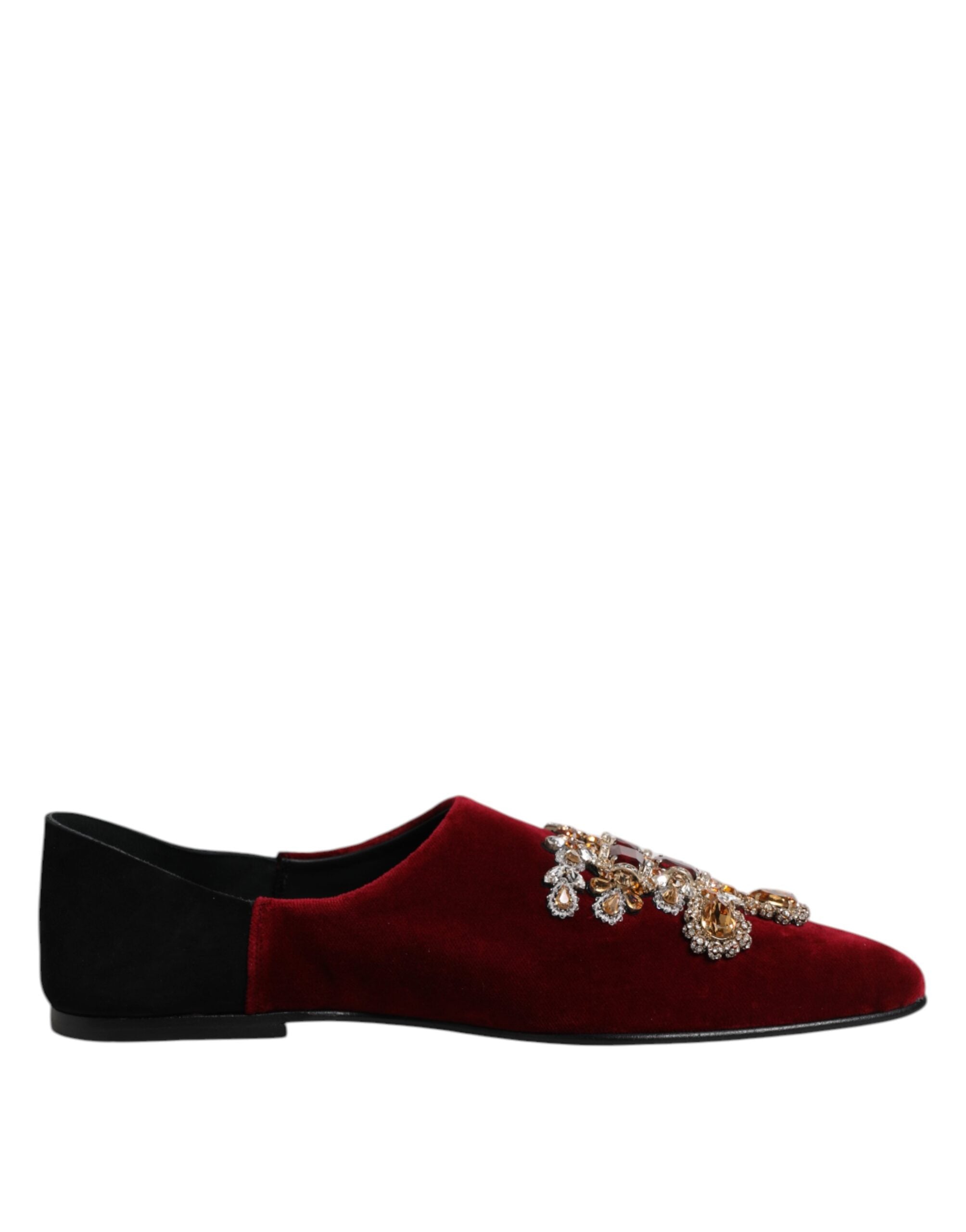 Svarta Röda Sammetsutsmyckade Slip On Skor