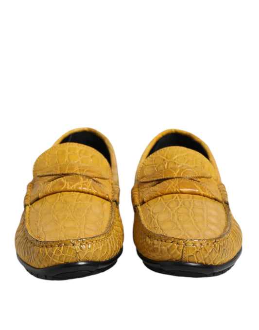 Dolce & Gabbana Yellow Exotic Leather Loafers Slip On Shoes