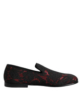 Dolce & Gabbana Røde Svarte Jacquard Slip On Herre Loafers Sko
