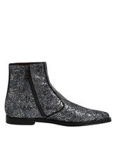 Dolce & Gabbana Dark Gray Cotton Sequined Chelsea Boots Shoes
