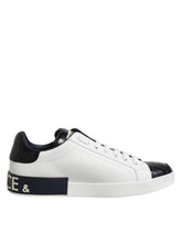 Dolce & Gabbana White Black Leather Portofino Sneaker Shoes