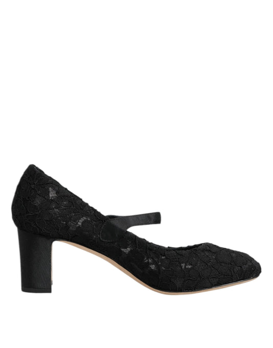 Dolce & Gabbana Svarta Mary Jane Taormina Spets Pumps Skor