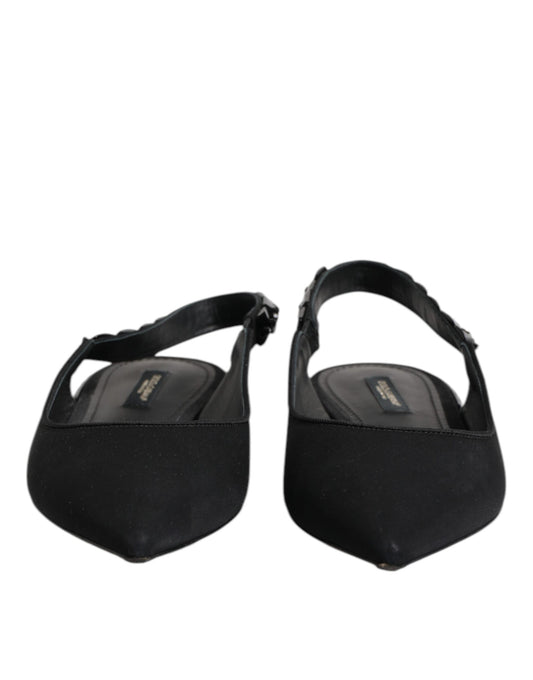 Dolce & Gabbana Svarta Kristall Charmeuse Slingback Skor