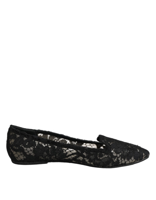 Dolce & Gabbana svarta Taormina slip-on platta skor i spets