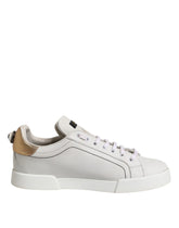 Dolce & Gabbana White Gold Leather Low Top Sneakers Shoes