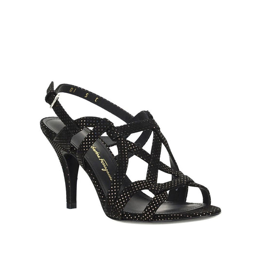 Salvatore Ferragamo Black Leather Stiletto Heel Sandals