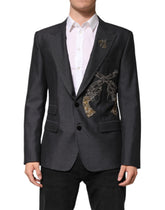 Dolce & Gabbana Dark Gray Bee Embroidery SICILIA Coat Blazer