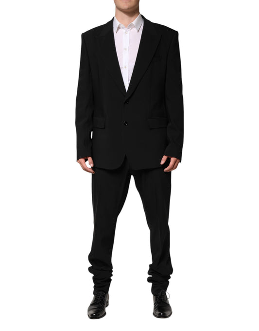 Dolce & Gabbana Black Cotton Single Breasted 2 Piece Suit