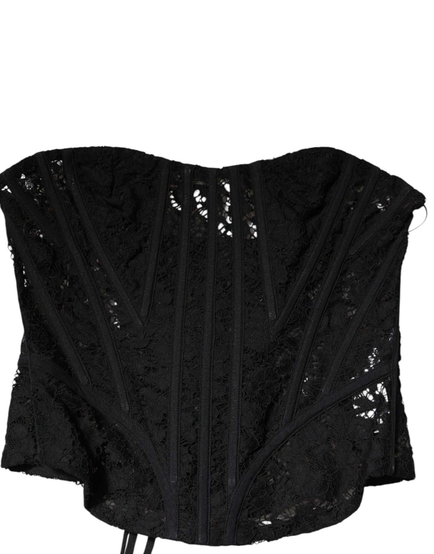 Dolce & Gabbana Svart Axelbandslös Blommig Spets Bustier Cropped Topp