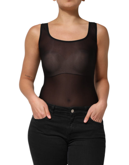 Dolce & Gabbana Svart Nylon Ärmlös Rund Hals Linne