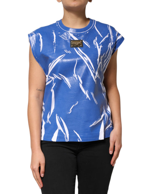 Dolce & Gabbana Blå Vit Bomullslogotyp Plack Damlinne