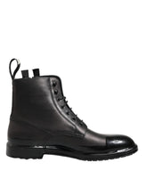 Dolce & Gabbana Brown Black Lace Up Mid Calf Men Boots Shoes