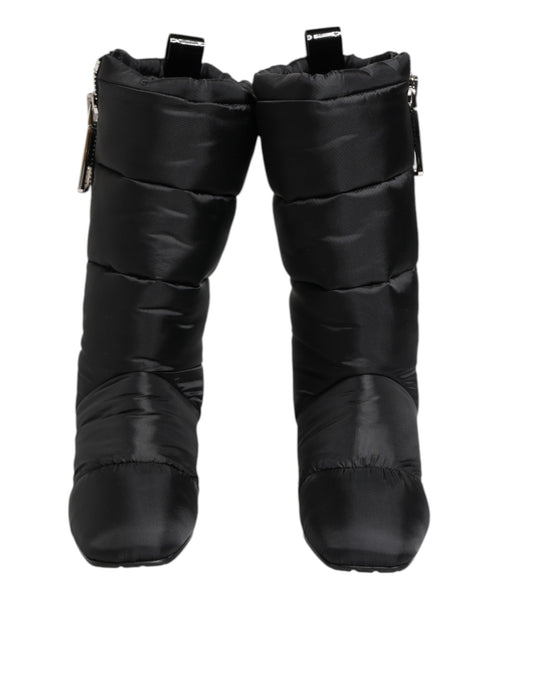 Dolce & Gabbana Svarta Vadderade Stövlar Med Häl Och Logotyp