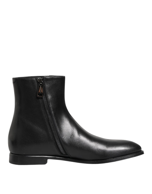 Dolce & Gabbana Svarta Läder Mid Calf Herrstövlar Skor