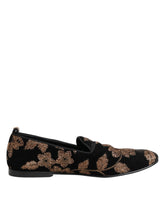 Dolce & Gabbana Svarte Blomsterbroderte Herre Loafers Sko