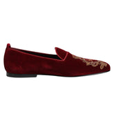 Dolce & Gabbana Røde Fløyel Gullkrone Herre Loafers Sko